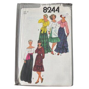 70s Simplicity 8244 Pattern Size 12 Misses Peasant Blouse Skirt Apron Sash  CUT
